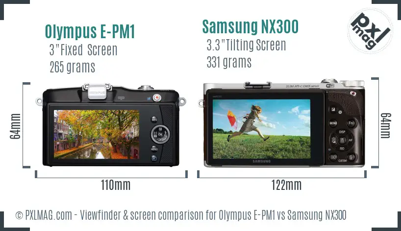 Olympus E-PM1 vs Samsung NX300 Screen and Viewfinder comparison