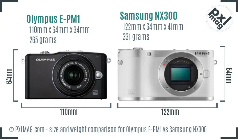 Olympus E-PM1 vs Samsung NX300 size comparison