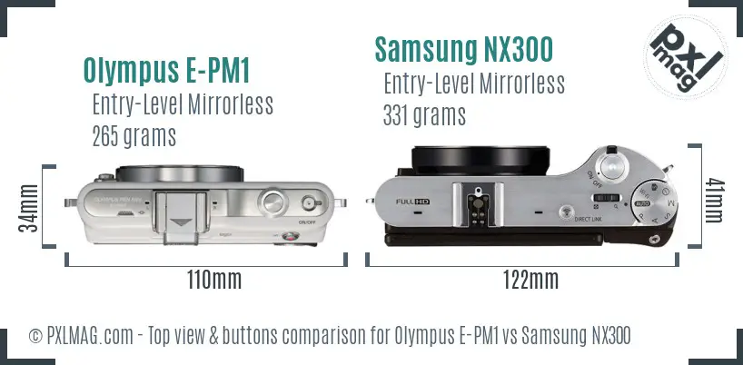 Olympus E-PM1 vs Samsung NX300 top view buttons comparison