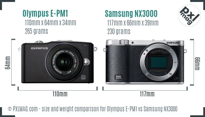 Olympus E-PM1 vs Samsung NX3000 size comparison