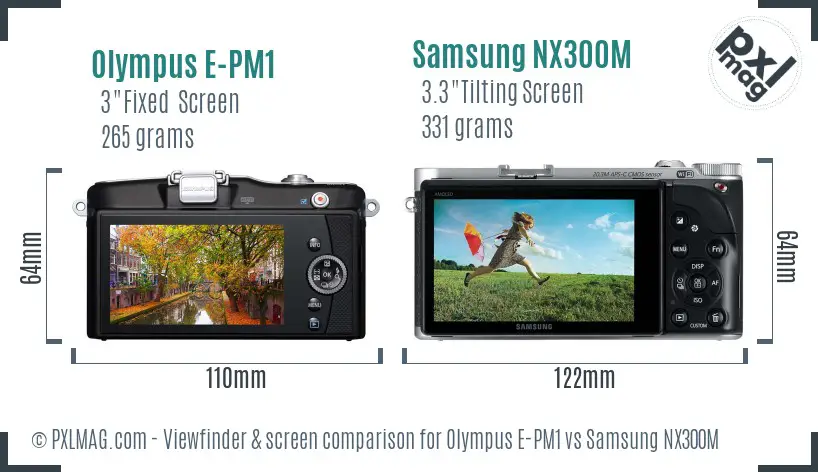 Olympus E-PM1 vs Samsung NX300M Screen and Viewfinder comparison