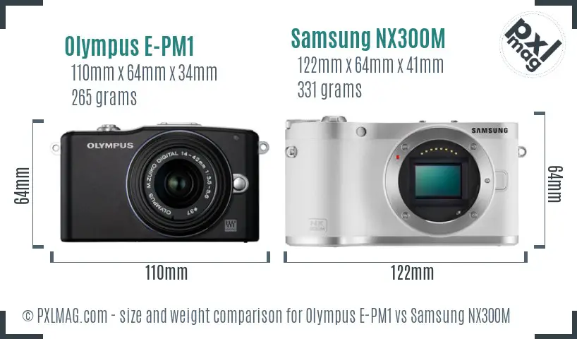 Olympus E-PM1 vs Samsung NX300M size comparison