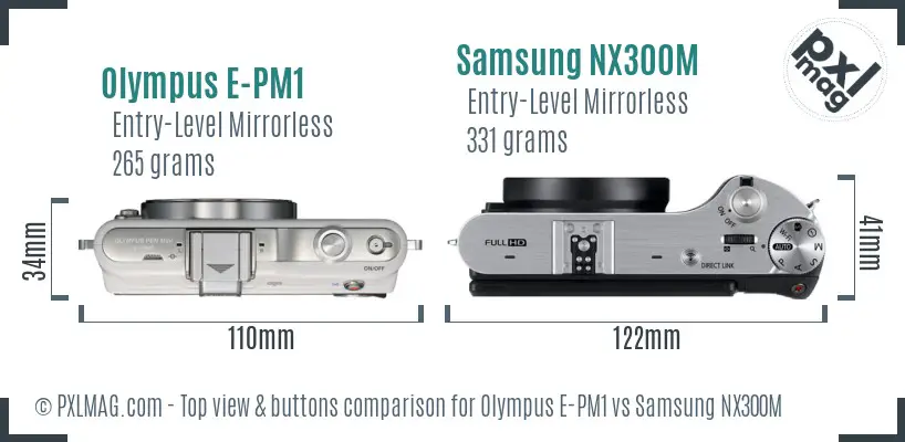 Olympus E-PM1 vs Samsung NX300M top view buttons comparison