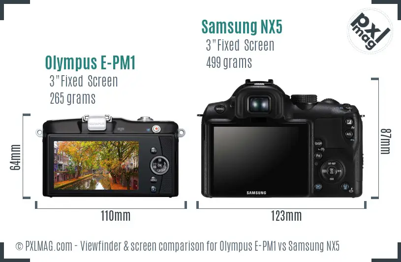 Olympus E-PM1 vs Samsung NX5 Screen and Viewfinder comparison