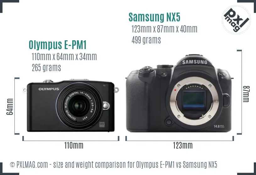 Olympus E-PM1 vs Samsung NX5 size comparison