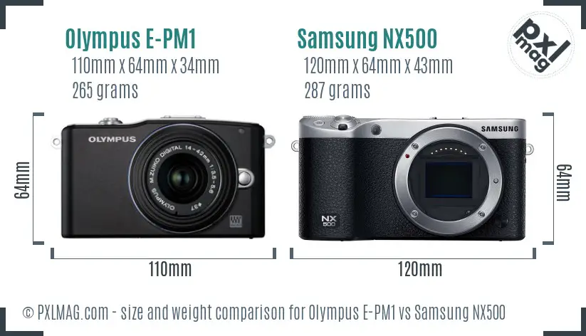 Olympus E-PM1 vs Samsung NX500 size comparison