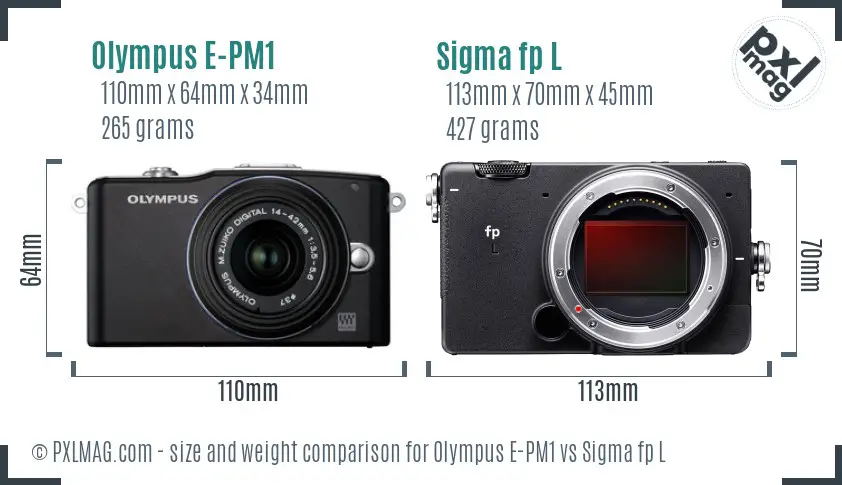 Olympus E-PM1 vs Sigma fp L size comparison