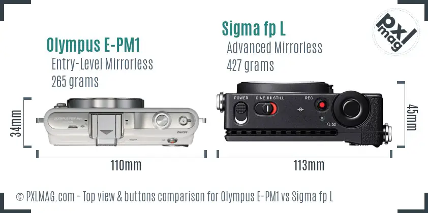 Olympus E-PM1 vs Sigma fp L top view buttons comparison