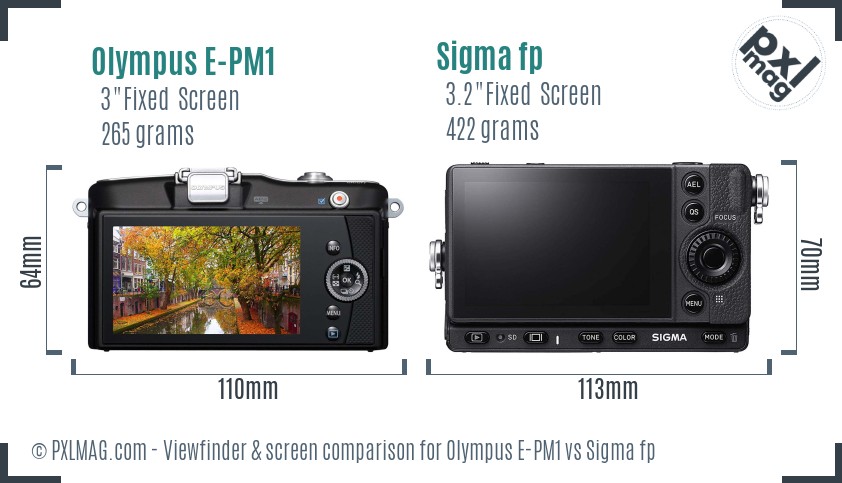 Olympus E-PM1 vs Sigma fp Screen and Viewfinder comparison