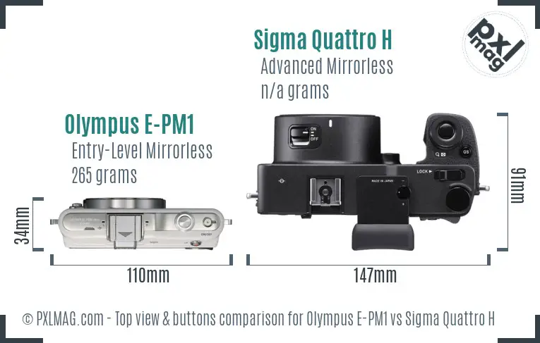 Olympus E-PM1 vs Sigma Quattro H top view buttons comparison