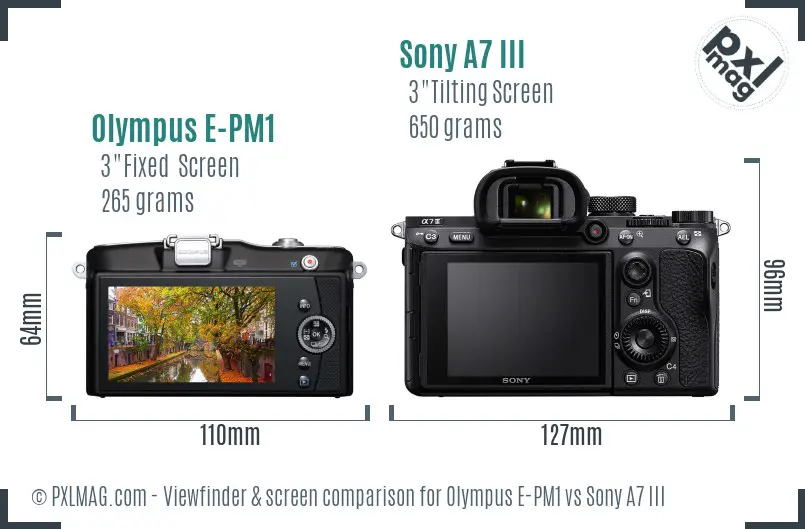 Olympus E-PM1 vs Sony A7 III Screen and Viewfinder comparison