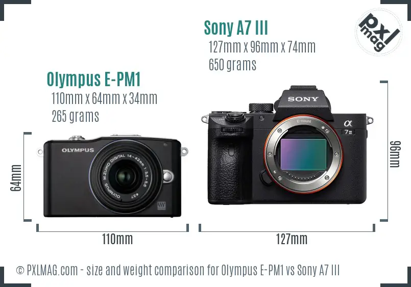 Olympus E-PM1 vs Sony A7 III size comparison