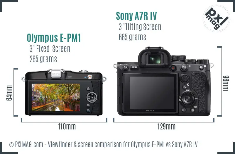 Olympus E-PM1 vs Sony A7R IV Screen and Viewfinder comparison