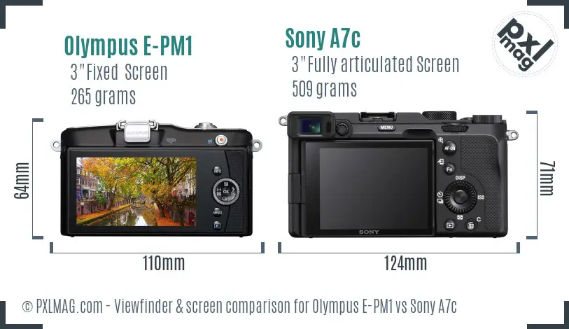 Olympus E-PM1 vs Sony A7c Screen and Viewfinder comparison