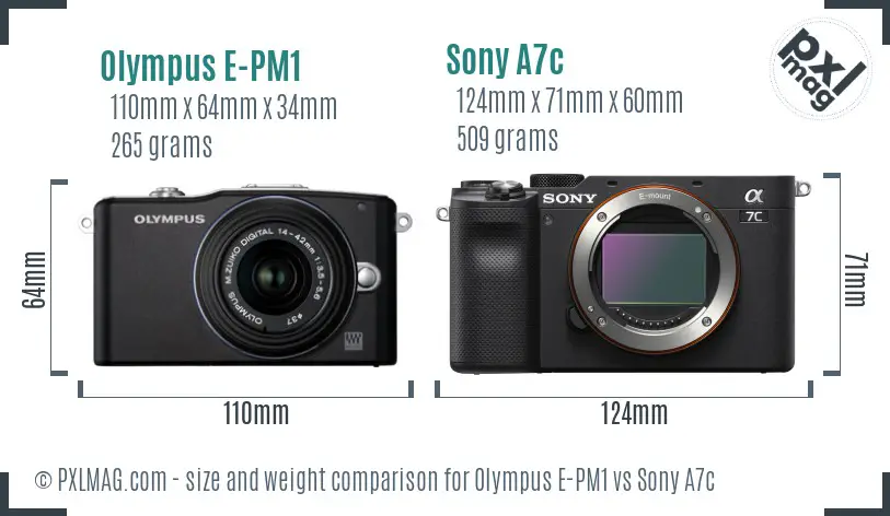 Olympus E-PM1 vs Sony A7c size comparison