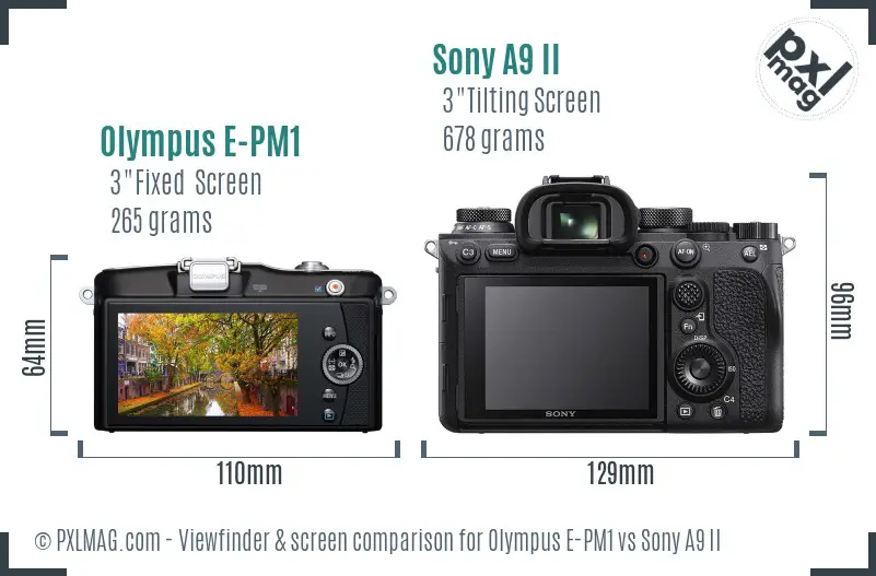 Olympus E-PM1 vs Sony A9 II Screen and Viewfinder comparison