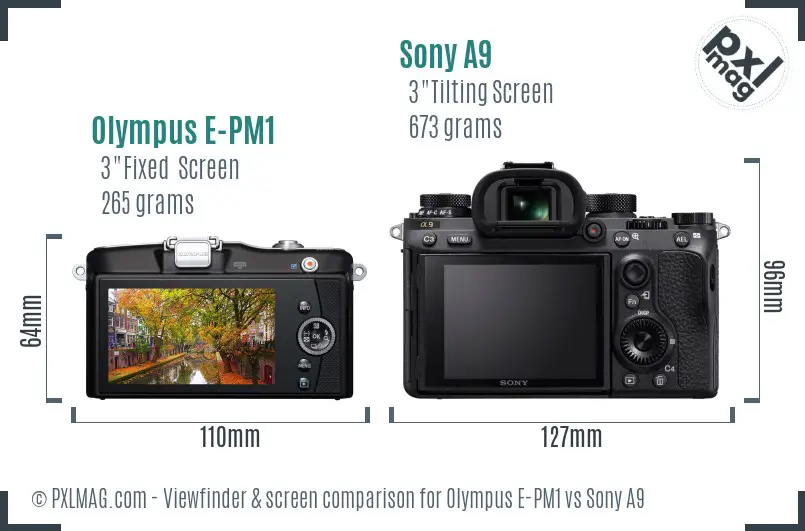 Olympus E-PM1 vs Sony A9 Screen and Viewfinder comparison