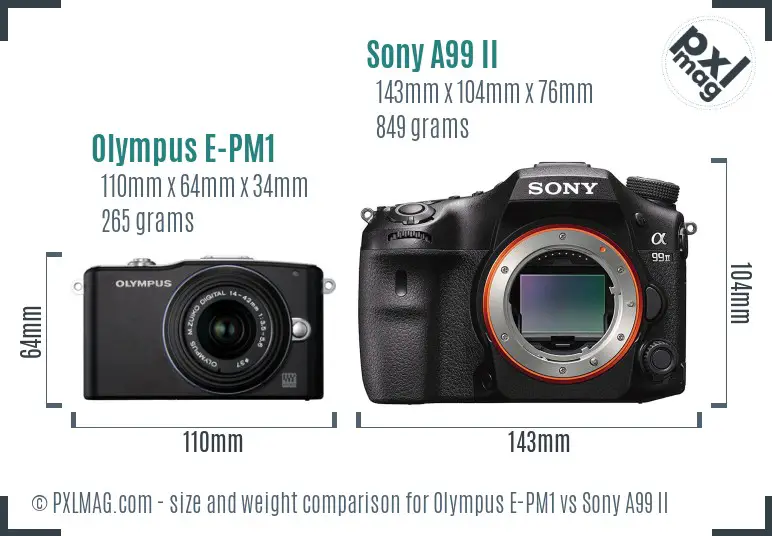 Olympus E-PM1 vs Sony A99 II size comparison