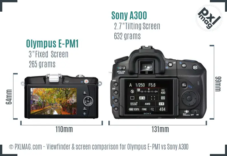 Olympus E-PM1 vs Sony A300 Screen and Viewfinder comparison