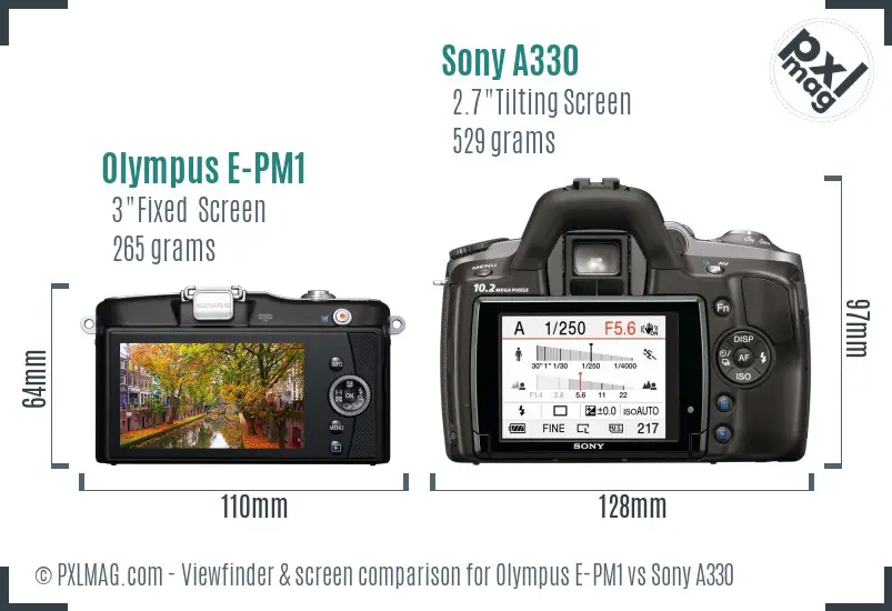 Olympus E-PM1 vs Sony A330 Screen and Viewfinder comparison