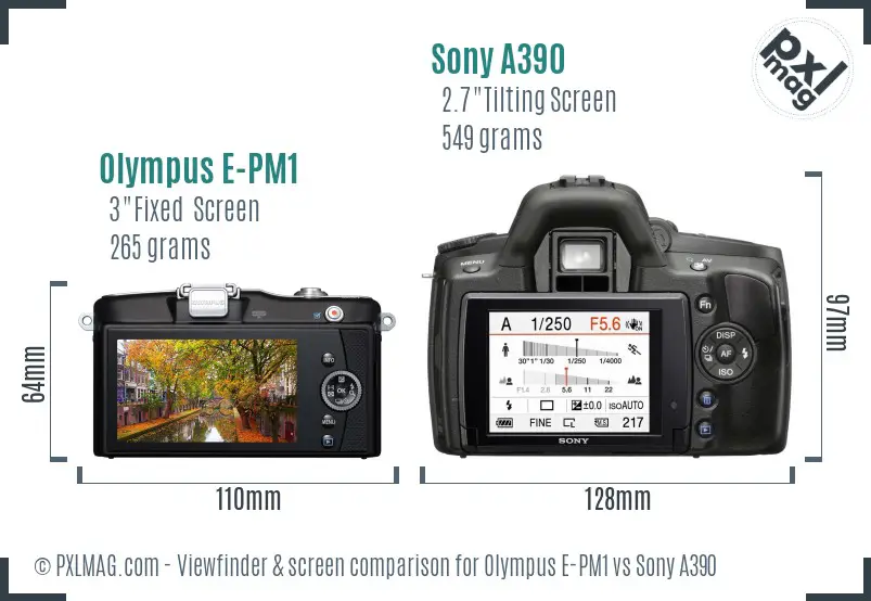 Olympus E-PM1 vs Sony A390 Screen and Viewfinder comparison