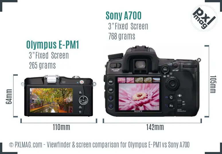 Olympus E-PM1 vs Sony A700 Screen and Viewfinder comparison Olympus E-PM1 vs Sony A700 Screen and Viewfinder comparison