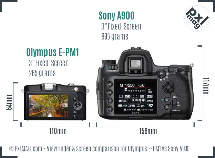 Olympus E-PM1 vs Sony A900 Screen and Viewfinder comparison Olympus E-PM1 vs Sony A900 Screen and Viewfinder comparison