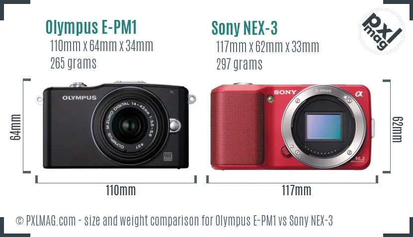 Olympus E-PM1 vs Sony NEX-3 size comparison