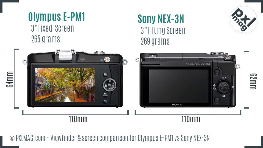 Olympus E-PM1 vs Sony NEX-3N Screen and Viewfinder comparison