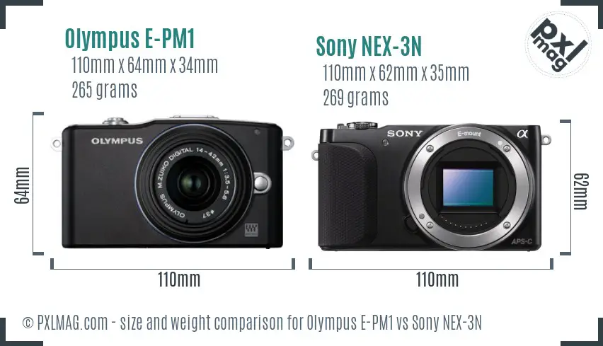 Olympus E-PM1 vs Sony NEX-3N size comparison