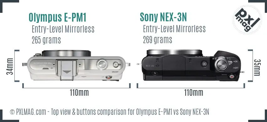 Olympus E-PM1 vs Sony NEX-3N top view buttons comparison