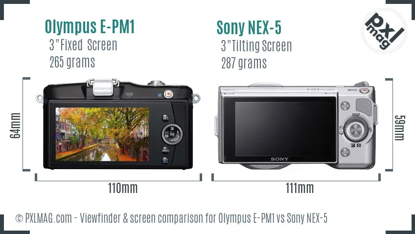 Olympus E-PM1 vs Sony NEX-5 Screen and Viewfinder comparison