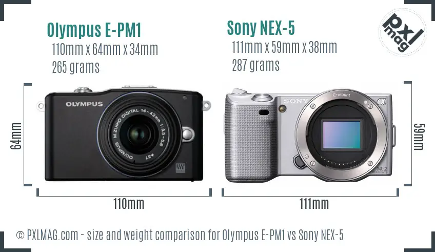 Olympus E-PM1 vs Sony NEX-5 size comparison