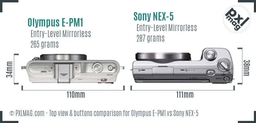 Olympus E-PM1 vs Sony NEX-5 top view buttons comparison