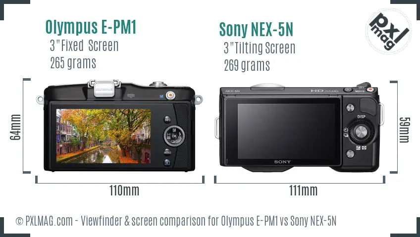 Olympus E-PM1 vs Sony NEX-5N Screen and Viewfinder comparison