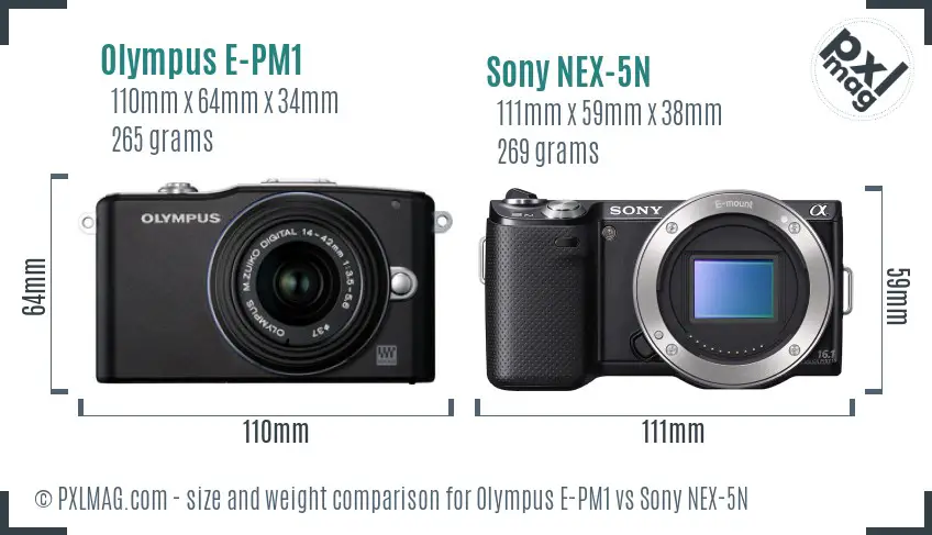 Olympus E-PM1 vs Sony NEX-5N size comparison