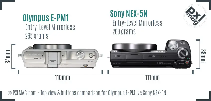 Olympus E-PM1 vs Sony NEX-5N top view buttons comparison