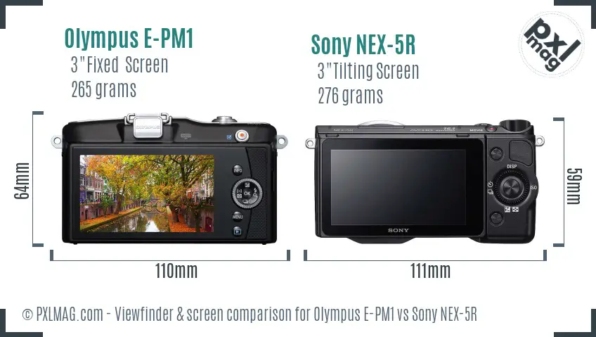 Olympus E-PM1 vs Sony NEX-5R Screen and Viewfinder comparison