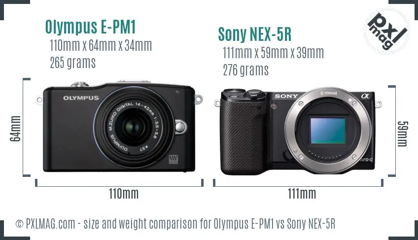 Olympus E-PM1 vs Sony NEX-5R size comparison