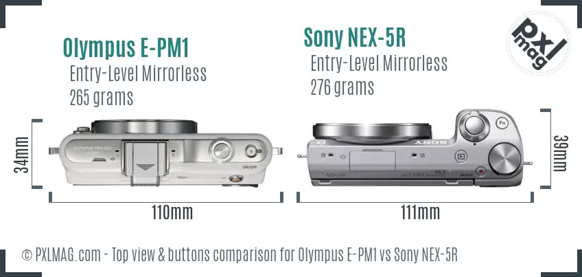 Olympus E-PM1 vs Sony NEX-5R top view buttons comparison