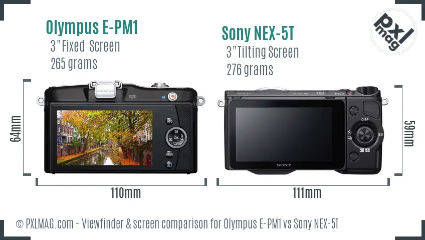 Olympus E-PM1 vs Sony NEX-5T Screen and Viewfinder comparison