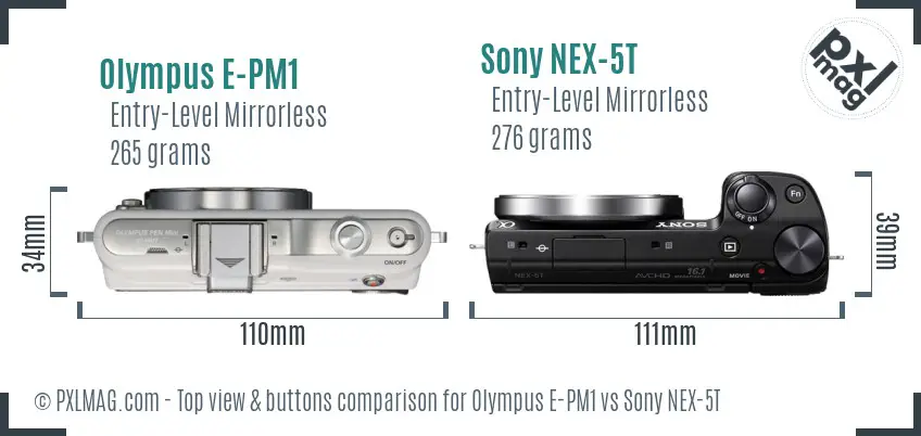 Olympus E-PM1 vs Sony NEX-5T top view buttons comparison