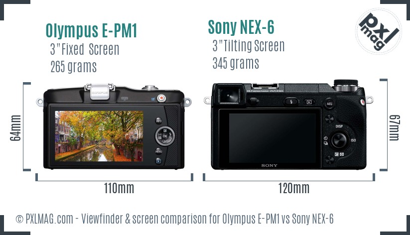 Olympus E-PM1 vs Sony NEX-6 Screen and Viewfinder comparison