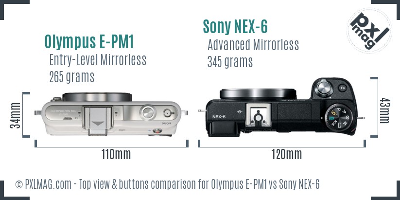 Olympus E-PM1 vs Sony NEX-6 top view buttons comparison