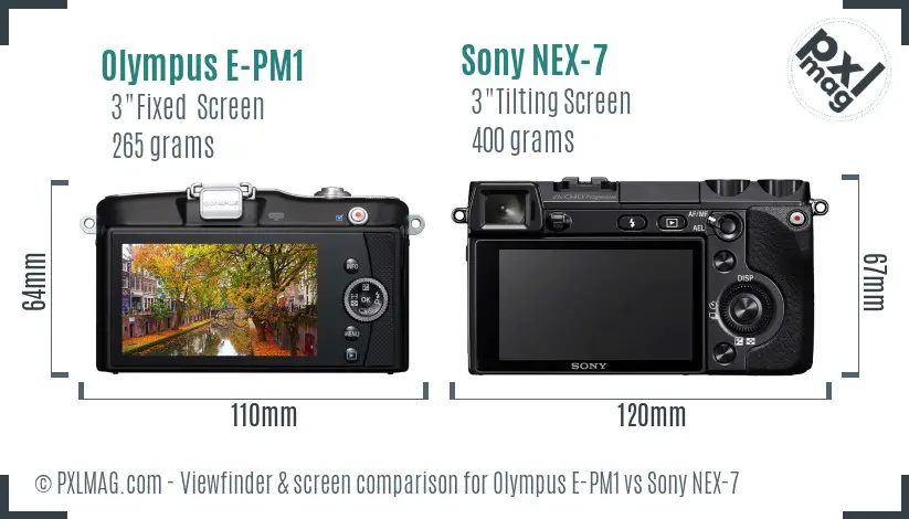 Olympus E-PM1 vs Sony NEX-7 Screen and Viewfinder comparison
