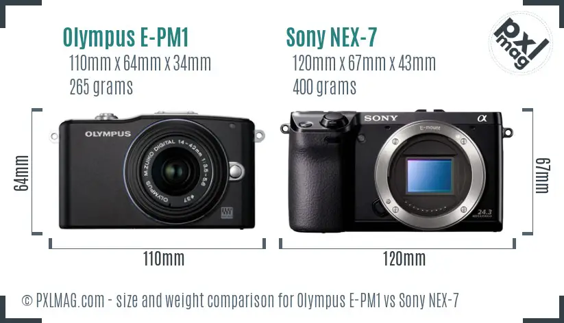 Olympus E-PM1 vs Sony NEX-7 size comparison