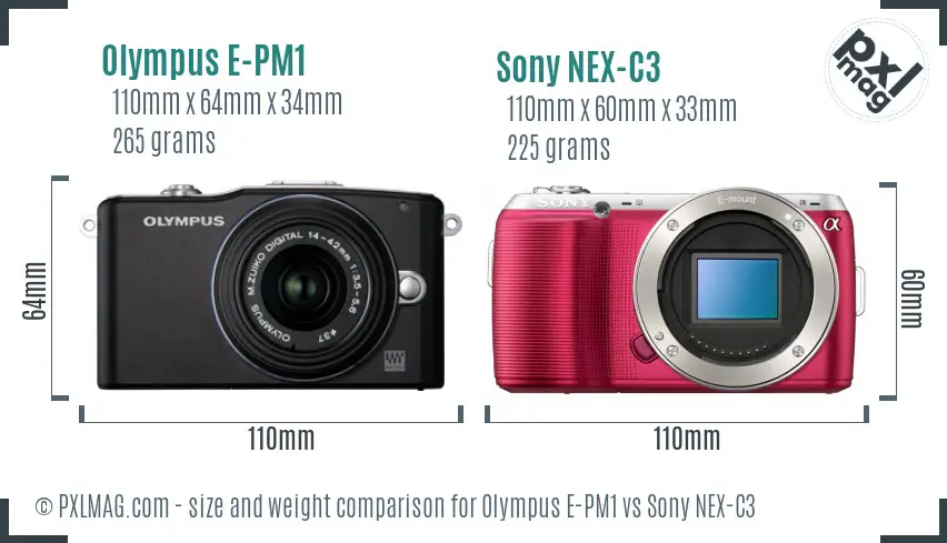 Olympus E-PM1 vs Sony NEX-C3 size comparison