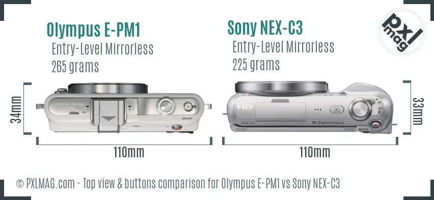 Olympus E-PM1 vs Sony NEX-C3 top view buttons comparison