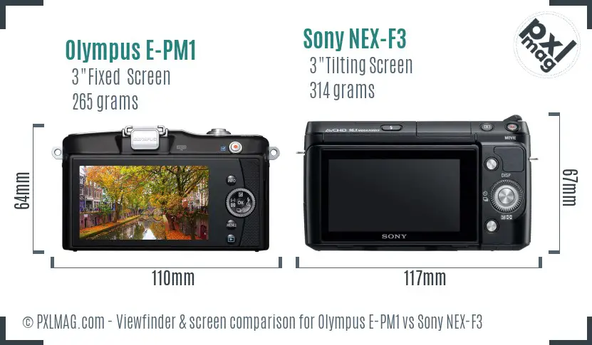 Olympus E-PM1 vs Sony NEX-F3 Screen and Viewfinder comparison