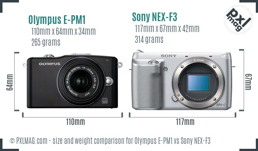 Olympus E-PM1 vs Sony NEX-F3 size comparison